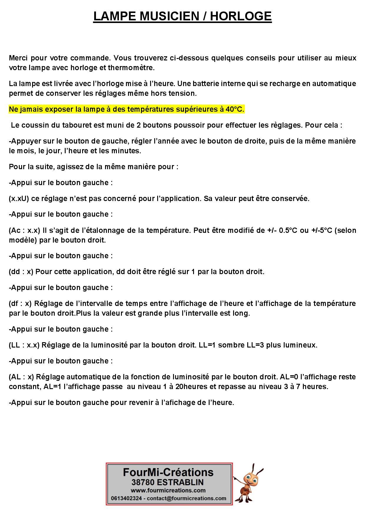 Lampe musicien horloge