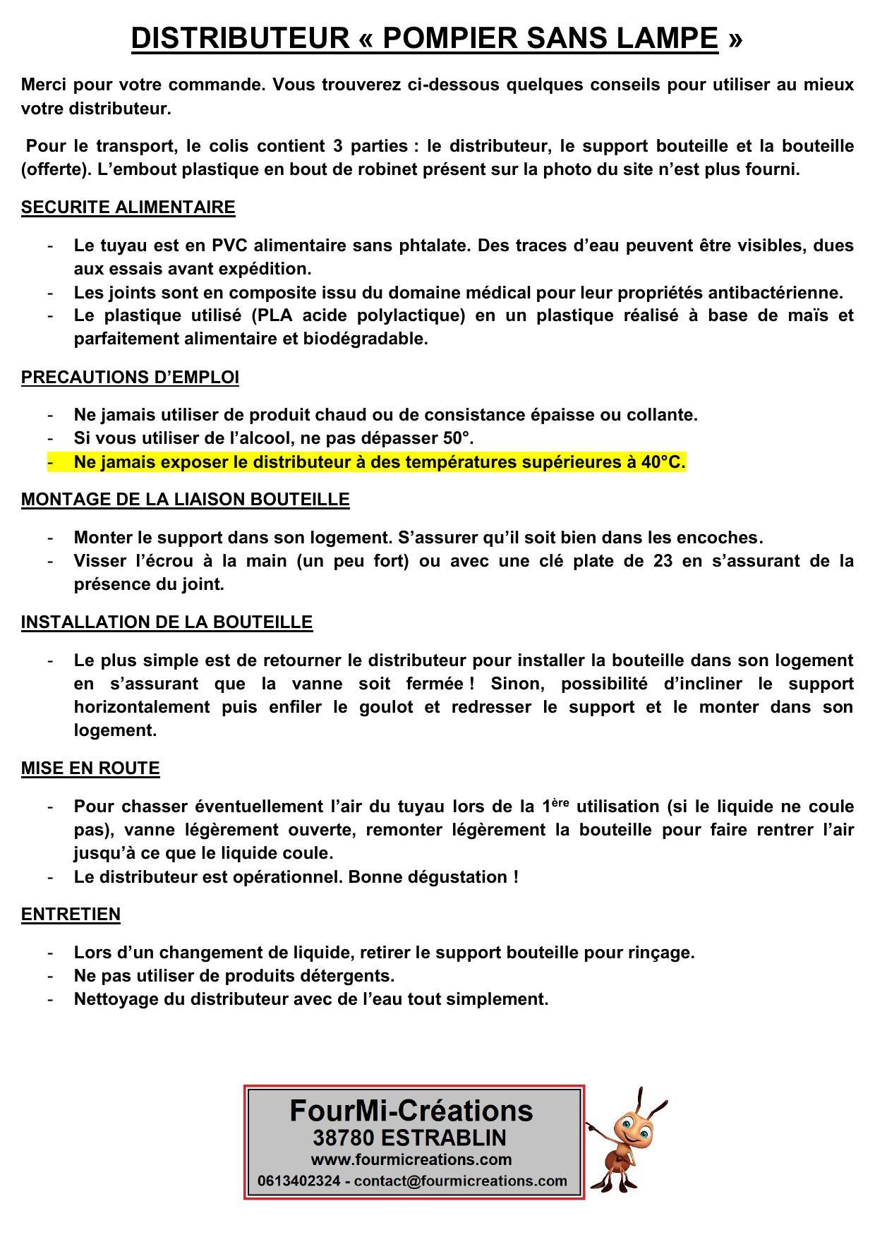 Notice distributeur pompier sans lampe